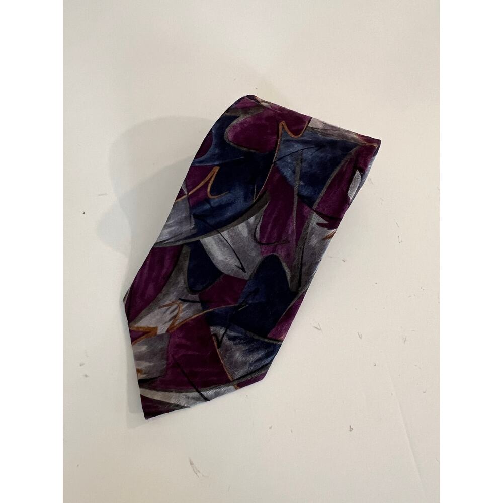 Jimmy V Stonehenge 100% Silk Neck Tie Purple Blue Watercolor Abstract Print JL